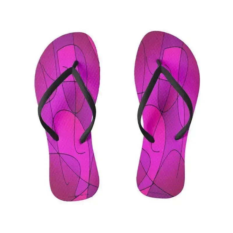 Flip Flops-ABSTRACT CURVES #1 Slim-Strap Flip Flops-Purples & Fuchsias & Magentas-from COLORADDICTED.COM-