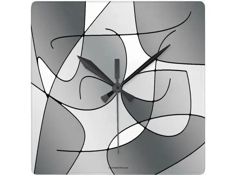 Wall Clocks-ABSTRACT CURVES #1 Square Wall Clocks-Grays & White-from COLORADDICTED.COM-