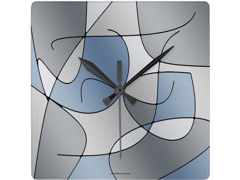 Wall Clocks-ABSTRACT CURVES #1 Square Wall Clocks-Grays-from COLORADDICTED.COM-