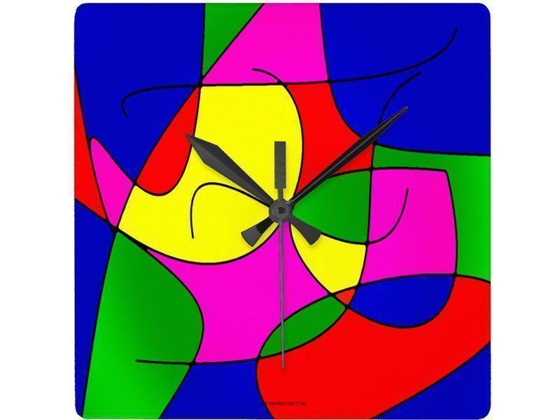 Wall Clocks-ABSTRACT CURVES #1 Square Wall Clocks-Multicolor Bright-from COLORADDICTED.COM-