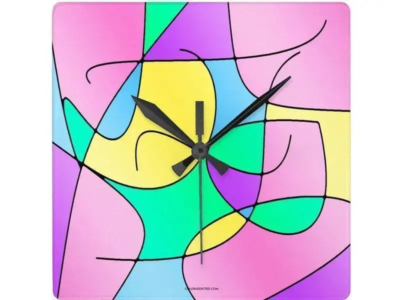 Wall Clocks-ABSTRACT CURVES #1 Square Wall Clocks-Multicolor Light-from COLORADDICTED.COM-