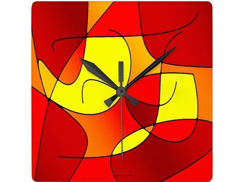 Wall Clocks-ABSTRACT CURVES #1 Square Wall Clocks-Reds, Oranges &amp; Yellows-from COLORADDICTED.COM-