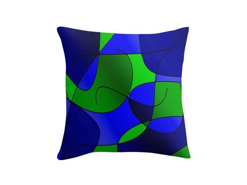 Throw Pillows &amp; Throw Pillow Cases-ABSTRACT CURVES #1 Throw Pillows &amp; Throw Pillow Cases-Blues &amp; Greens-from COLORADDICTED.COM-