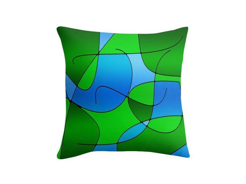 Throw Pillows &amp; Throw Pillow Cases-ABSTRACT CURVES #1 Throw Pillows &amp; Throw Pillow Cases-Greens &amp; Light Blues-from COLORADDICTED.COM-
