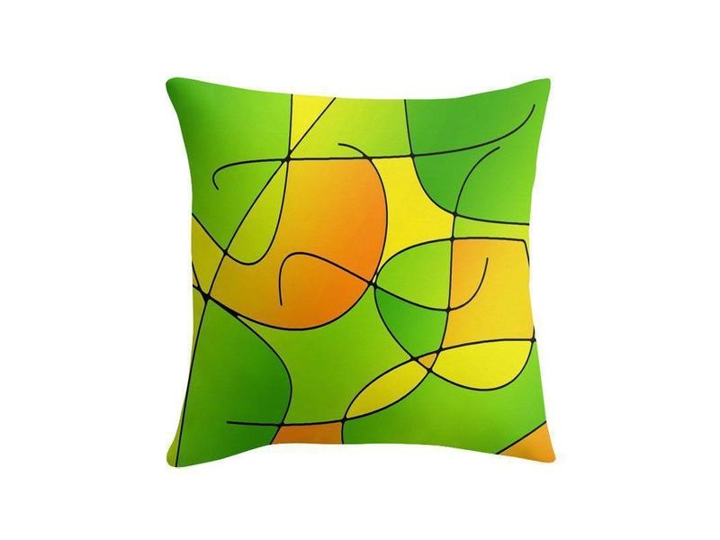 Throw Pillows &amp; Throw Pillow Cases-ABSTRACT CURVES #1 Throw Pillows &amp; Throw Pillow Cases-Greens &amp; Oranges &amp; Yellows-from COLORADDICTED.COM-