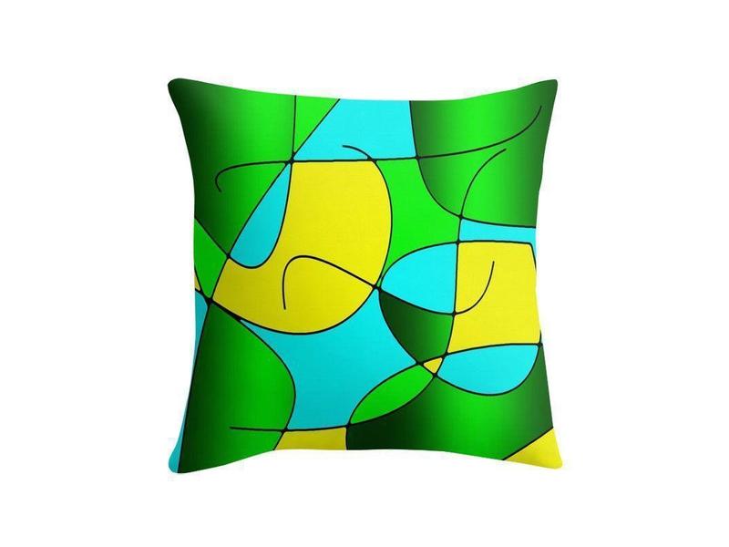 Throw Pillows &amp; Throw Pillow Cases-ABSTRACT CURVES #1 Throw Pillows &amp; Throw Pillow Cases-Greens &amp; Yellows &amp; Light Blues-from COLORADDICTED.COM-
