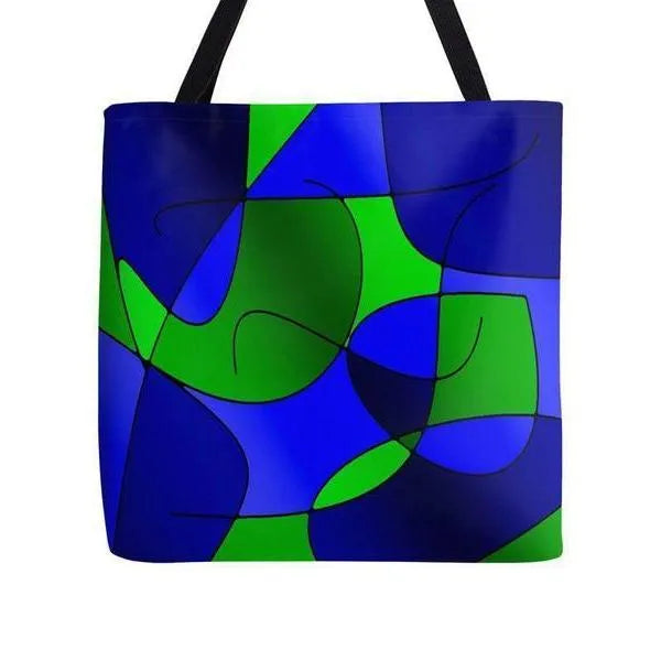 Tote Bags-ABSTRACT CURVES #1 Tote Bags-Blues & Greens-from COLORADDICTED.COM-