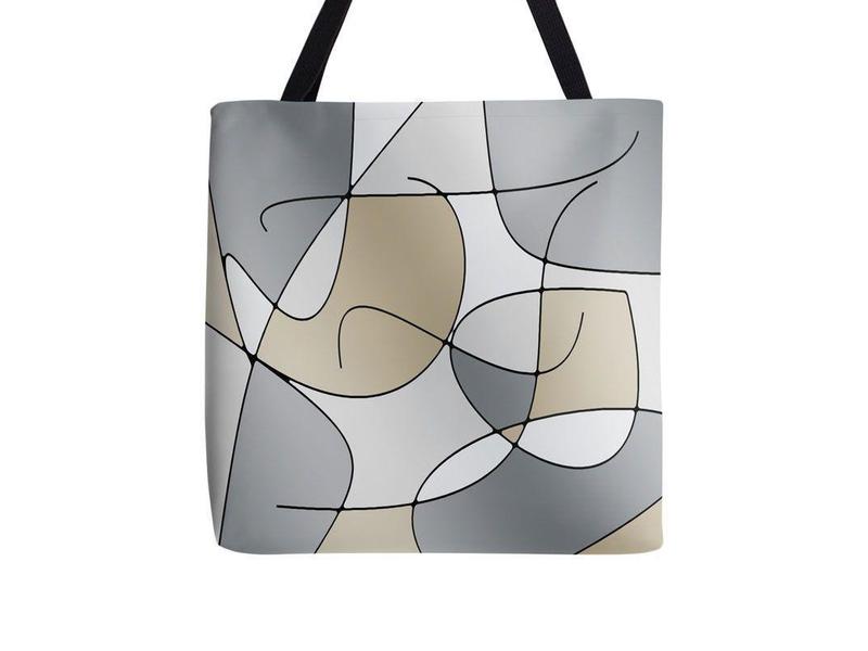 Tote Bags-ABSTRACT CURVES #1 Tote Bags-Grays &amp; Beiges-from COLORADDICTED.COM-