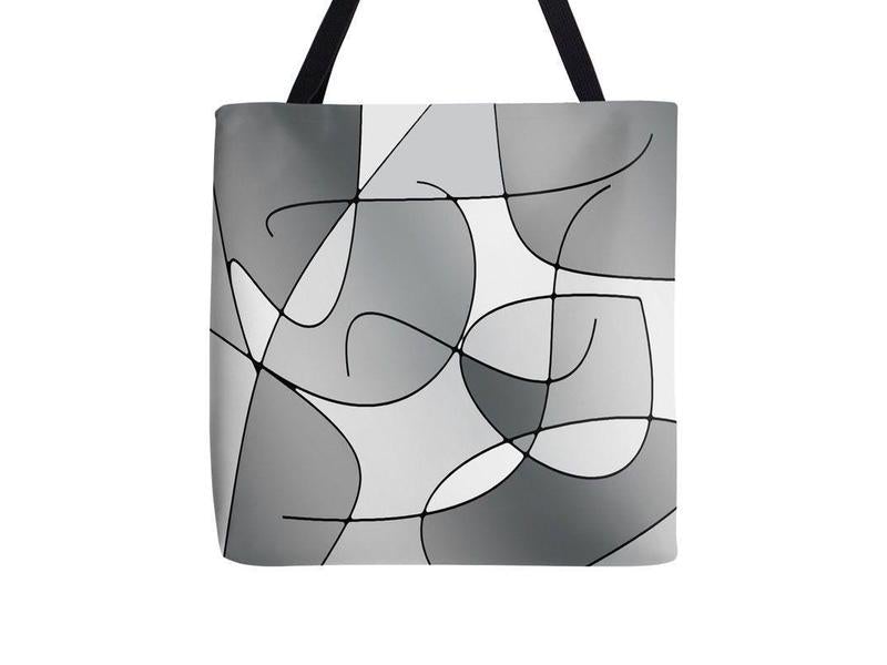 Tote Bags-ABSTRACT CURVES #1 Tote Bags-Grays &amp; White-from COLORADDICTED.COM-