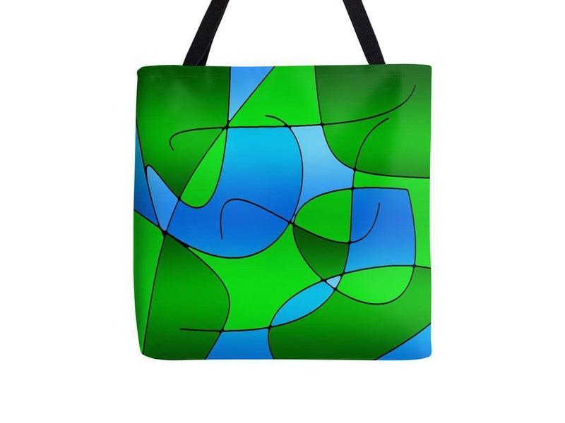 Tote Bags-ABSTRACT CURVES #1 Tote Bags-Greens &amp; Light Blues-from COLORADDICTED.COM-