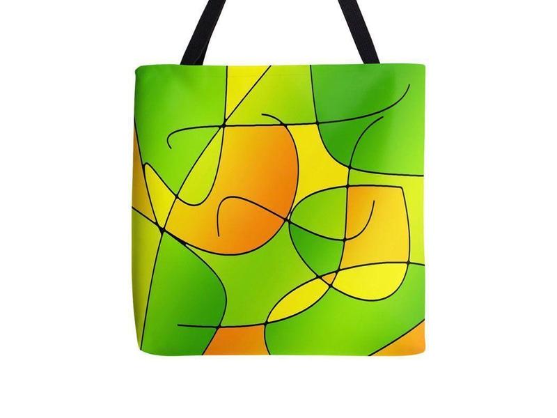 Tote Bags-ABSTRACT CURVES #1 Tote Bags-Greens &amp; Oranges &amp; Yellows-from COLORADDICTED.COM-