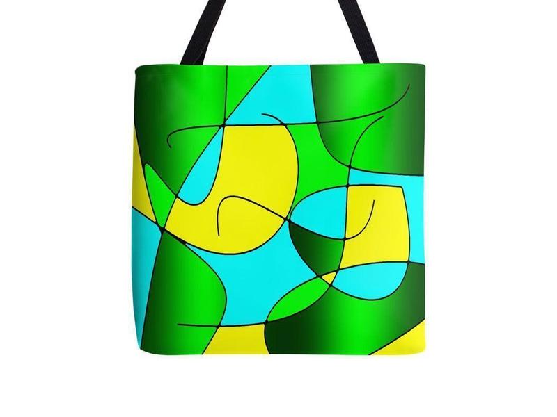 Tote Bags-ABSTRACT CURVES #1 Tote Bags-Greens &amp; Yellows &amp; Light Blues-from COLORADDICTED.COM-
