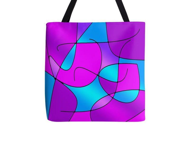 Tote Bags-ABSTRACT CURVES #1 Tote Bags-Purples &amp; Fuchsias &amp; Magentas &amp; Turquoises-from COLORADDICTED.COM-
