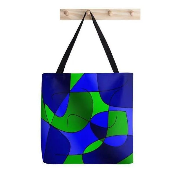 Tote Bags-ABSTRACT CURVES #1 Tote Bags-Blues & Greens-from COLORADDICTED.COM-