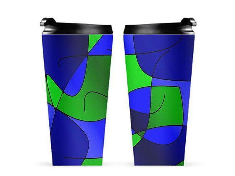 Travel Mugs-ABSTRACT CURVES #1 Travel Mugs-Blues &amp; Greens-from COLORADDICTED.COM-
