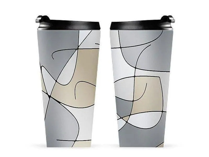 Travel Mugs-ABSTRACT CURVES #1 Travel Mugs-Grays & Beiges-from COLORADDICTED.COM-