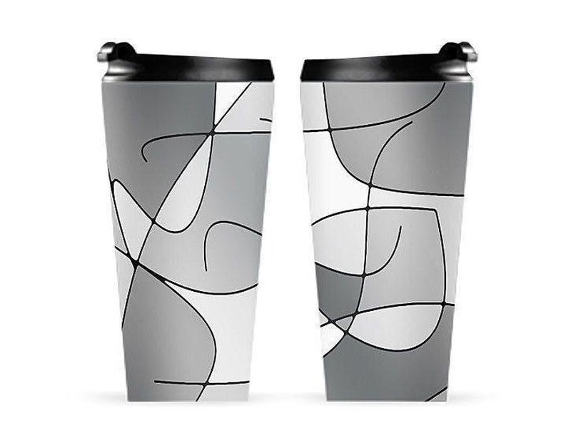 Travel Mugs-ABSTRACT CURVES #1 Travel Mugs-Grays &amp; White-from COLORADDICTED.COM-