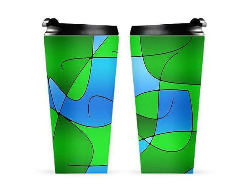 Travel Mugs-ABSTRACT CURVES #1 Travel Mugs-Greens & Light Blues-from COLORADDICTED.COM-