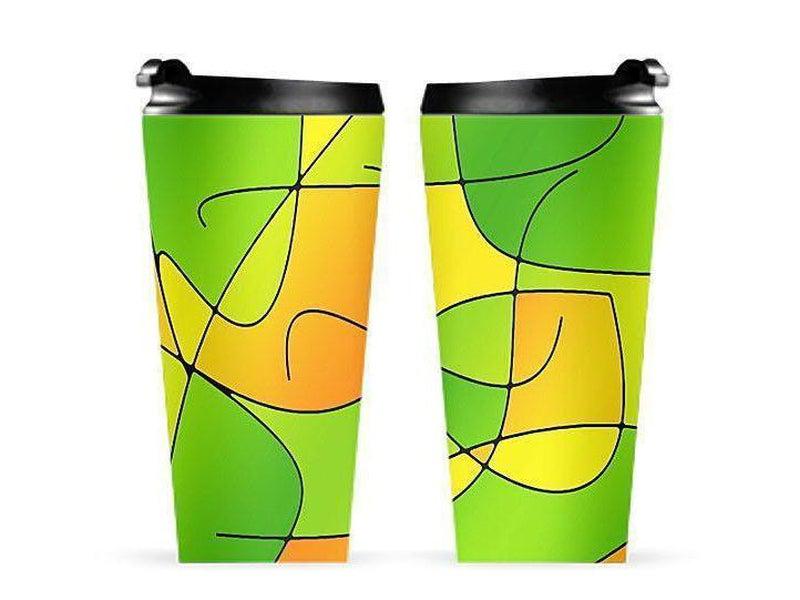 Travel Mugs-ABSTRACT CURVES #1 Travel Mugs-Greens &amp; Oranges &amp; Yellows-from COLORADDICTED.COM-