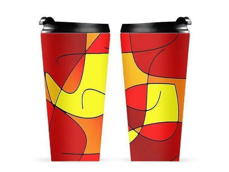 Travel Mugs-ABSTRACT CURVES #1 Travel Mugs-Reds & Oranges & Yellows-from COLORADDICTED.COM-