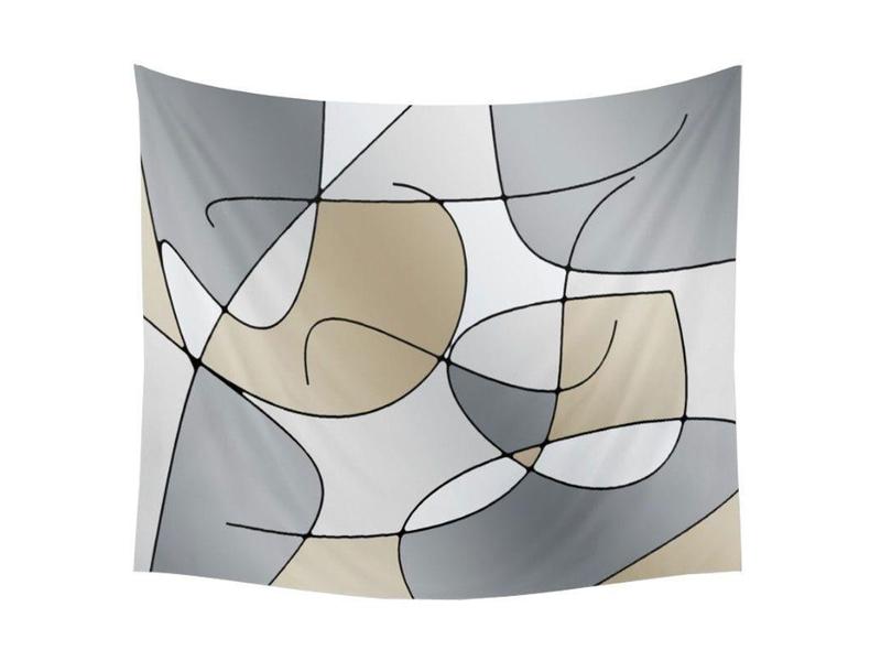 Wall Tapestries-ABSTRACT CURVES #1 Wall Tapestries-Grays &amp; Beiges-from COLORADDICTED.COM-