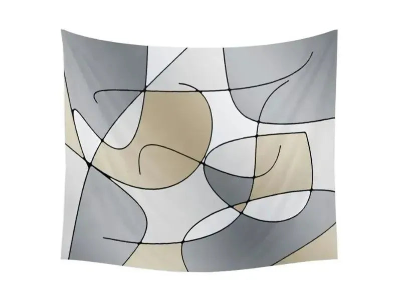 Wall Tapestries-ABSTRACT CURVES #1 Wall Tapestries-Grays & Beiges-from COLORADDICTED.COM-