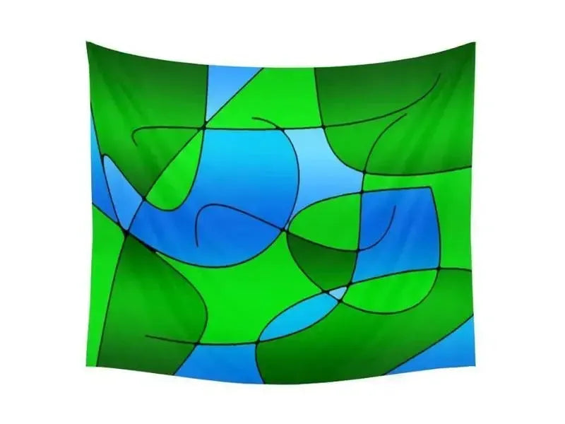Wall Tapestries-ABSTRACT CURVES #1 Wall Tapestries-Greens & Light Blues-from COLORADDICTED.COM-