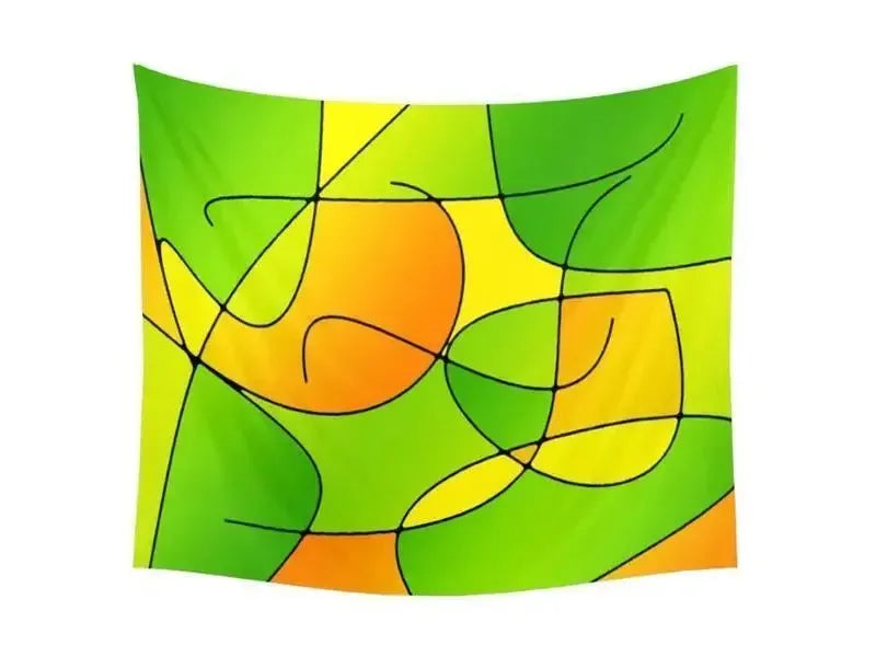 Wall Tapestries-ABSTRACT CURVES #1 Wall Tapestries-Greens & Oranges & Yellows-from COLORADDICTED.COM-