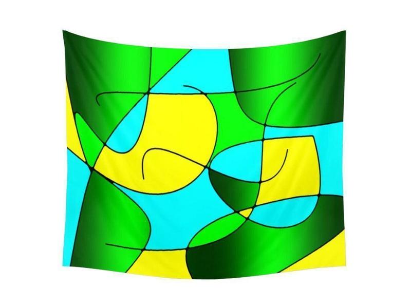 Wall Tapestries-ABSTRACT CURVES #1 Wall Tapestries-Greens &amp; Yellows &amp; Light Blues-from COLORADDICTED.COM-