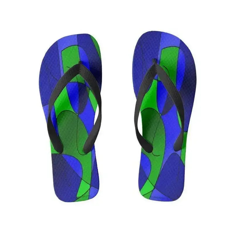 Flip Flops-ABSTRACT CURVES #1 Wide-Strap Flip Flops-Blues & Greens-from COLORADDICTED.COM-