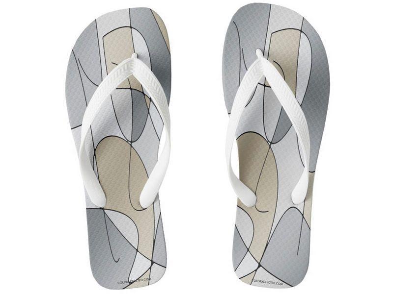 Flip Flops-ABSTRACT CURVES #1 Wide-Strap Flip Flops-Grays &amp; Beiges-from COLORADDICTED.COM-