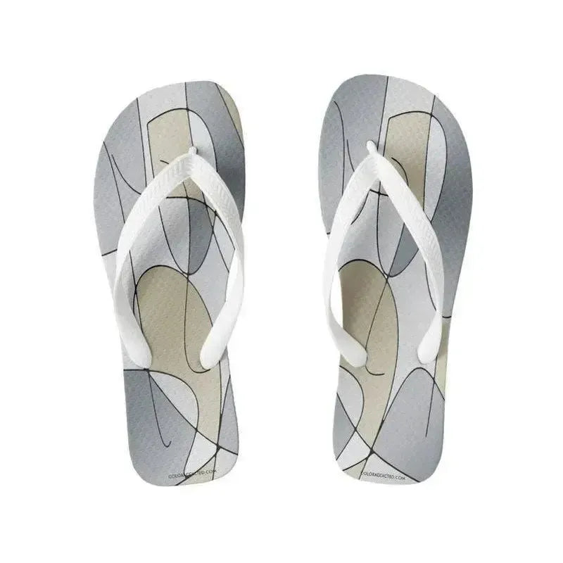 Flip Flops-ABSTRACT CURVES #1 Wide-Strap Flip Flops-Grays & Beiges-from COLORADDICTED.COM-