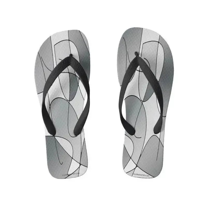 Flip Flops-ABSTRACT CURVES #1 Wide-Strap Flip Flops-Grays & White-from COLORADDICTED.COM-