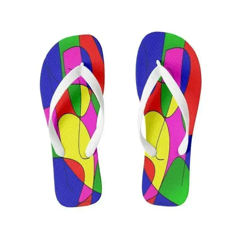 Flip Flops-ABSTRACT CURVES #1 Wide-Strap Flip Flops-Multicolor Bright-from COLORADDICTED.COM-