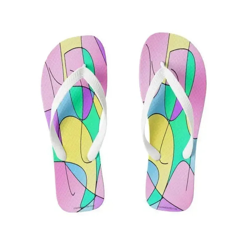 Flip Flops-ABSTRACT CURVES #1 Wide-Strap Flip Flops-Multicolor Light-from COLORADDICTED.COM-