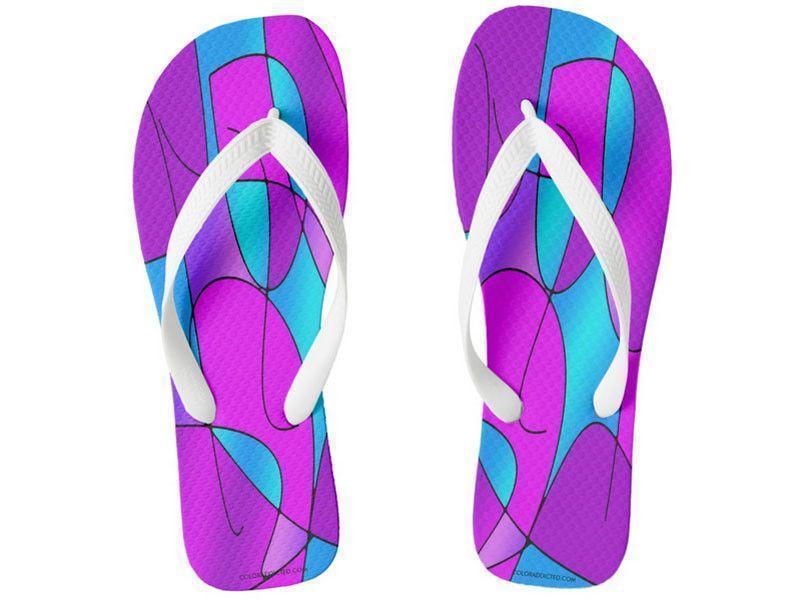 Flip Flops-ABSTRACT CURVES #1 Wide-Strap Flip Flops-Purples &amp; Fuchsias &amp; Magentas &amp; Turquoises-from COLORADDICTED.COM-