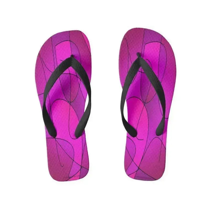 Flip Flops-ABSTRACT CURVES #1 Wide-Strap Flip Flops-Purples & Fuchsias & Magentas-from COLORADDICTED.COM-