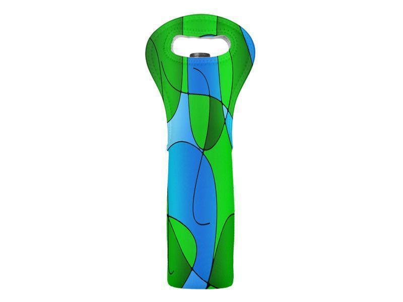Wine Totes-ABSTRACT CURVES #1 Wine Totes-Greens &amp; Light Blues-from COLORADDICTED.COM-