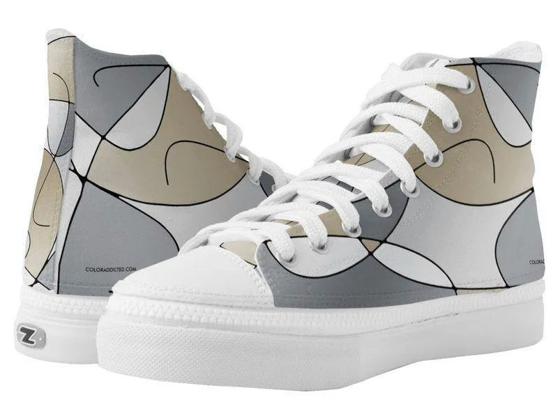 ZipZ High-Top Sneakers-ABSTRACT CURVES #1 ZipZ High-Top Sneakers-Grays &amp; Beiges-from COLORADDICTED.COM-