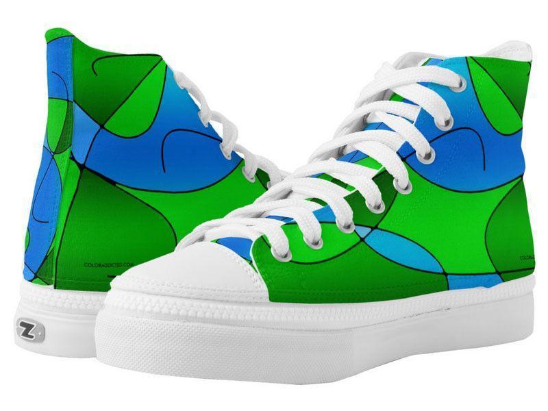 ZipZ High-Top Sneakers-ABSTRACT CURVES #1 ZipZ High-Top Sneakers-Greens &amp; Light Blues-from COLORADDICTED.COM-