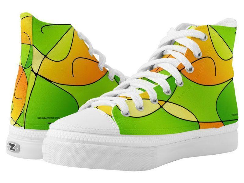 ZipZ High-Top Sneakers-ABSTRACT CURVES #1 ZipZ High-Top Sneakers-Greens &amp; Oranges &amp; Yellows-from COLORADDICTED.COM-