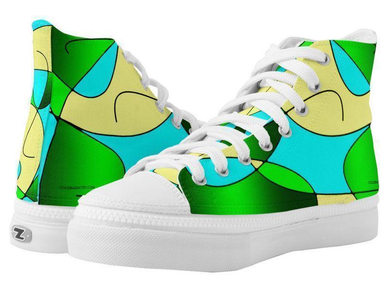 ZipZ High-Top Sneakers-ABSTRACT CURVES #1 ZipZ High-Top Sneakers-Greens &amp; Yellows &amp; Light Blues-from COLORADDICTED.COM-