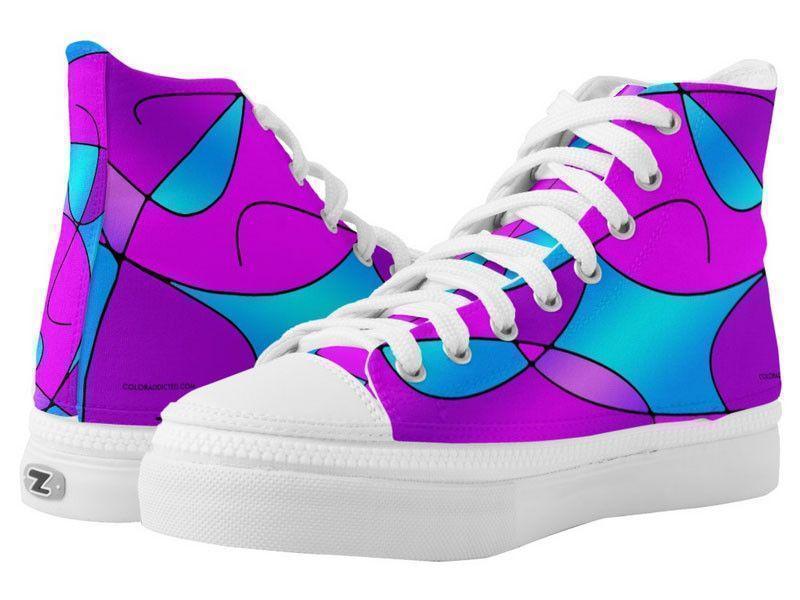 ZipZ High-Top Sneakers-ABSTRACT CURVES #1 ZipZ High-Top Sneakers-Purples &amp; Fuchsias &amp; Magentas &amp; Turquoises-from COLORADDICTED.COM-