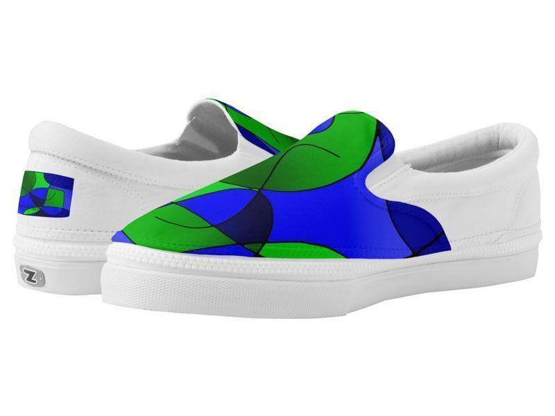 ZipZ Slip-On Sneakers-ABSTRACT CURVES #1 ZipZ Slip-On Sneakers-Blues &amp; Greens-from COLORADDICTED.COM-