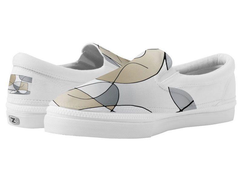 ZipZ Slip-On Sneakers-ABSTRACT CURVES #1 ZipZ Slip-On Sneakers-Grays &amp; Beiges-from COLORADDICTED.COM-