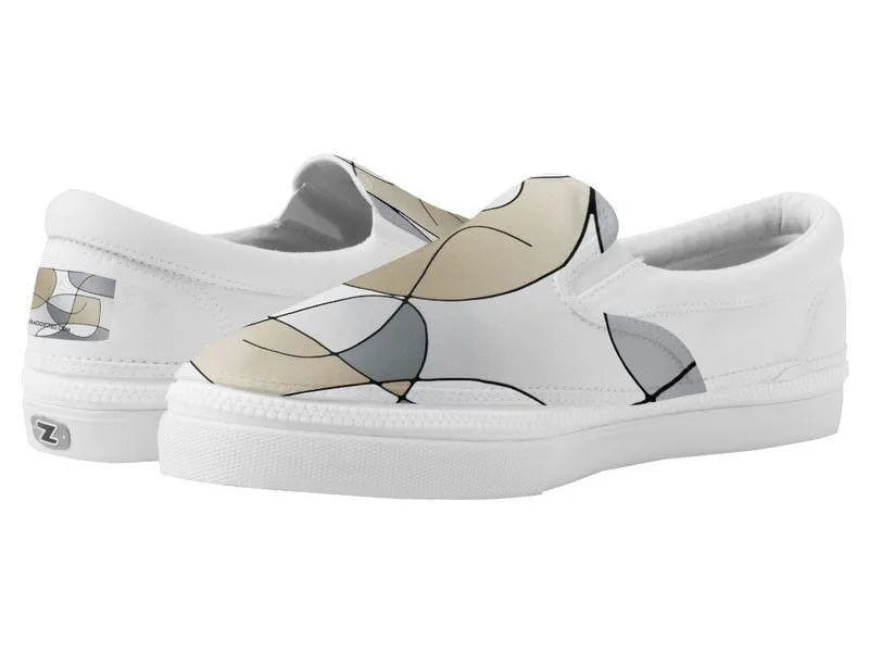 ZipZ Slip-On Sneakers-ABSTRACT CURVES #1 ZipZ Slip-On Sneakers-Grays &amp; Beiges-from COLORADDICTED.COM-
