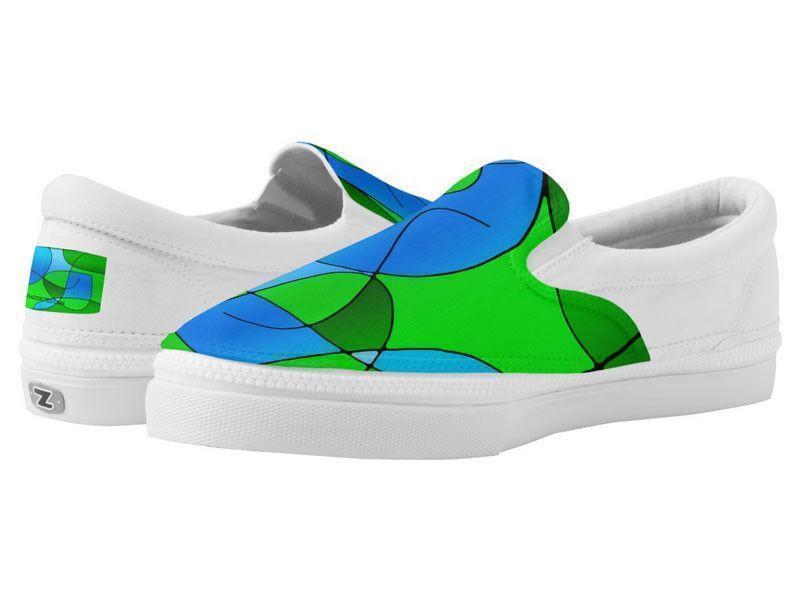 ZipZ Slip-On Sneakers-ABSTRACT CURVES #1 ZipZ Slip-On Sneakers-Greens &amp; Light Blues-from COLORADDICTED.COM-
