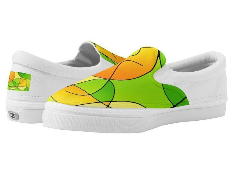 ZipZ Slip-On Sneakers-ABSTRACT CURVES #1 ZipZ Slip-On Sneakers-Greens &amp; Oranges &amp; Yellows-from COLORADDICTED.COM-