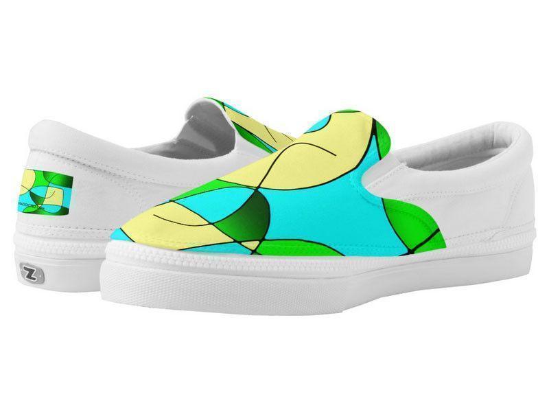 ZipZ Slip-On Sneakers-ABSTRACT CURVES #1 ZipZ Slip-On Sneakers-Greens &amp; Yellows &amp; Light Blues-from COLORADDICTED.COM-