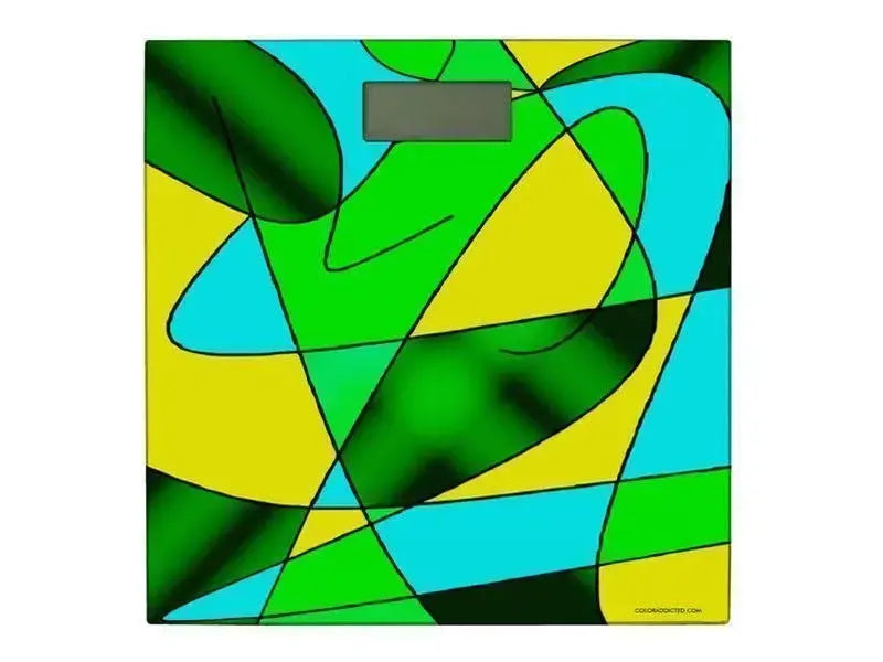 Bathroom Scales-ABSTRACT CURVES #2 Bathroom Scales-Greens, Light Blues & Yellows-from COLORADDICTED.COM-